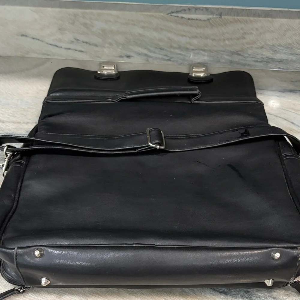 Men's Women’s Avon sellers Black Leather Briefcase with Silver Hardware